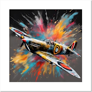 Spitfire Fighter Aircraft WWII Ink Explosion Posters and Art